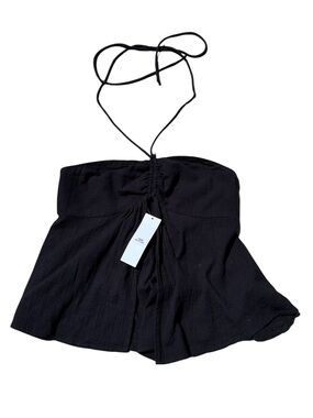 Urban Outfitters Ecote Black Gauze Halter Top Small Boho Cottagecore Peplum NWT